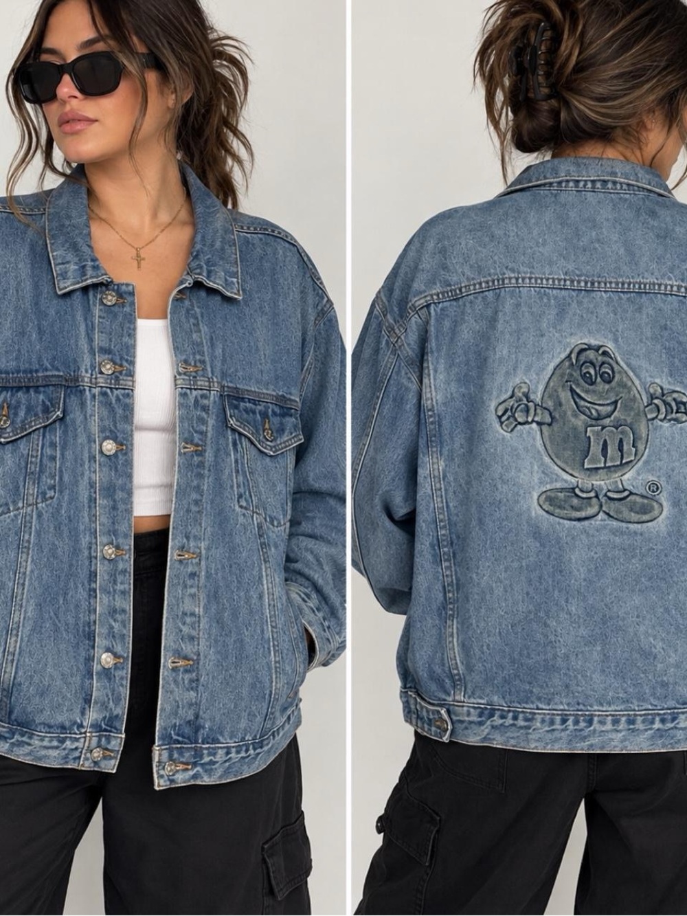 Vintage Blue Embroidered Character Denim Jacket - Unbranded unisex